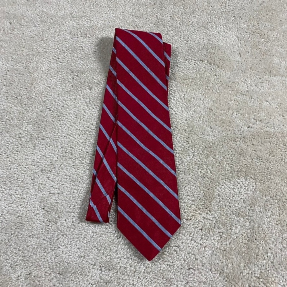 Brooks Brothers Tie Silk Red Blue Diagonal Stripe Woven England USA Ivy Prep